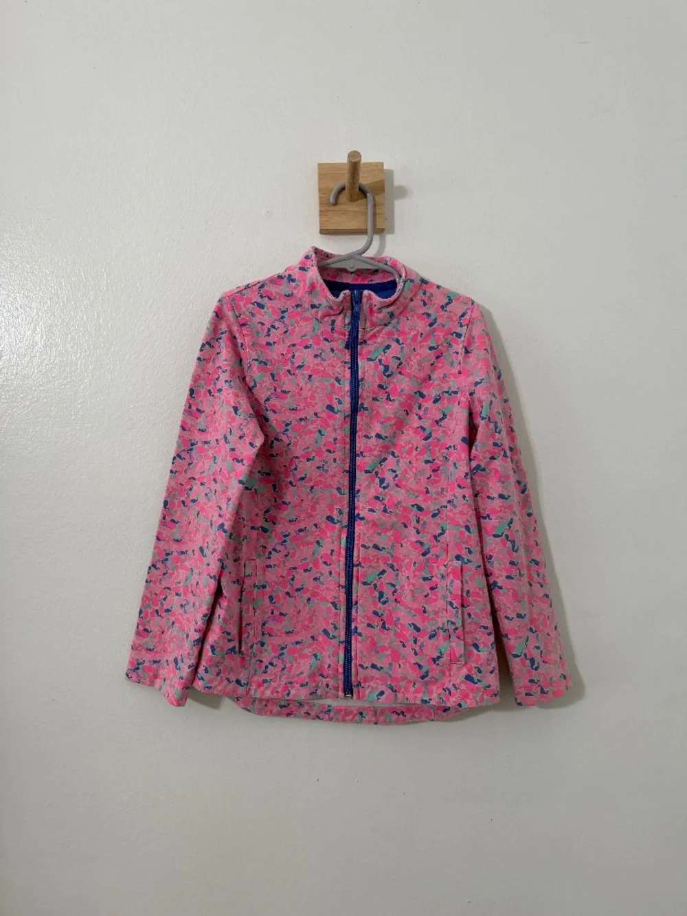 Vineyard Vines Girls Full Zip Up Mock Neck Jacket Pink Whale Colorful Sm 7-8